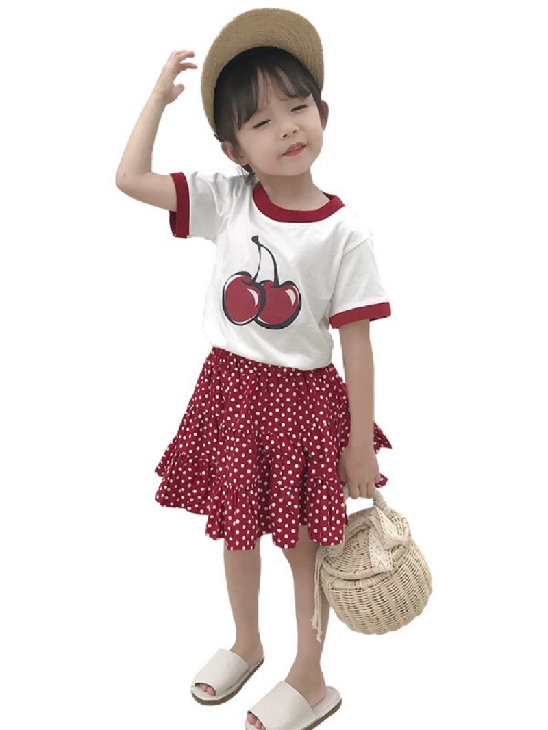 Đầm bé gái cherry chân váy chấm bi XHN523
