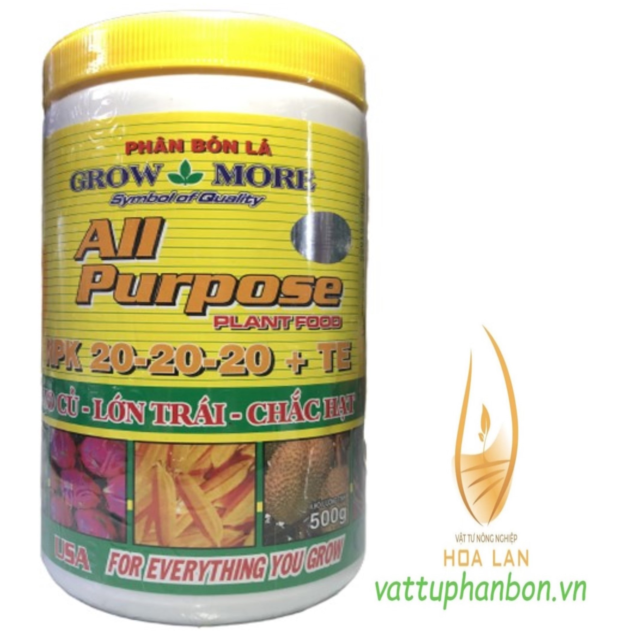 Phân bón lá grow more npk 20-20-20+te - #395a# 500g