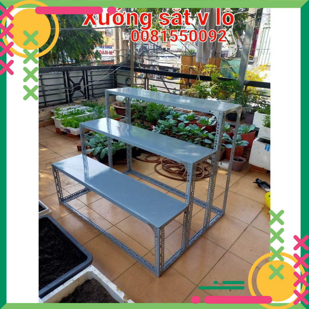 Kệ mâm sắt v lỗ 3 bậc thang(R40cm x D60cm,80cm,1m,1,2m.1,5m) Cao nhiều kích thước
