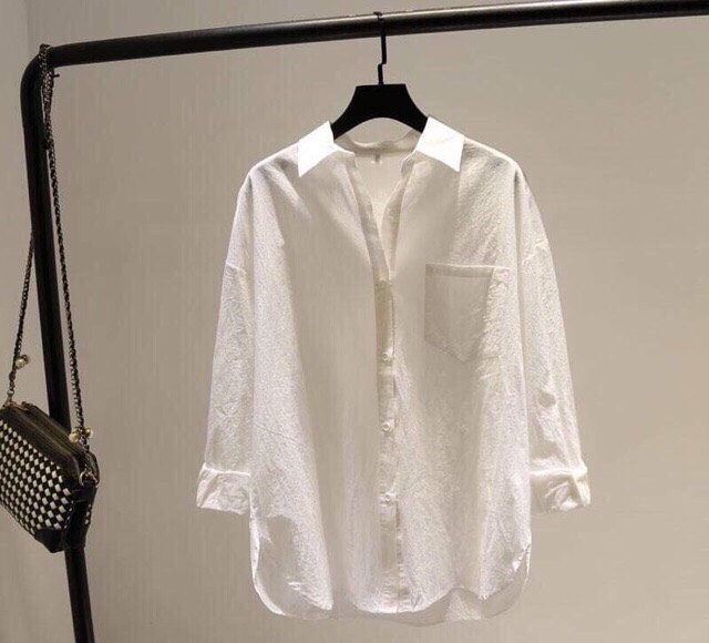 [Giá Sỉ] Áo sơ mi trắng trơn dài tay 1 túi oversize form rộng basic