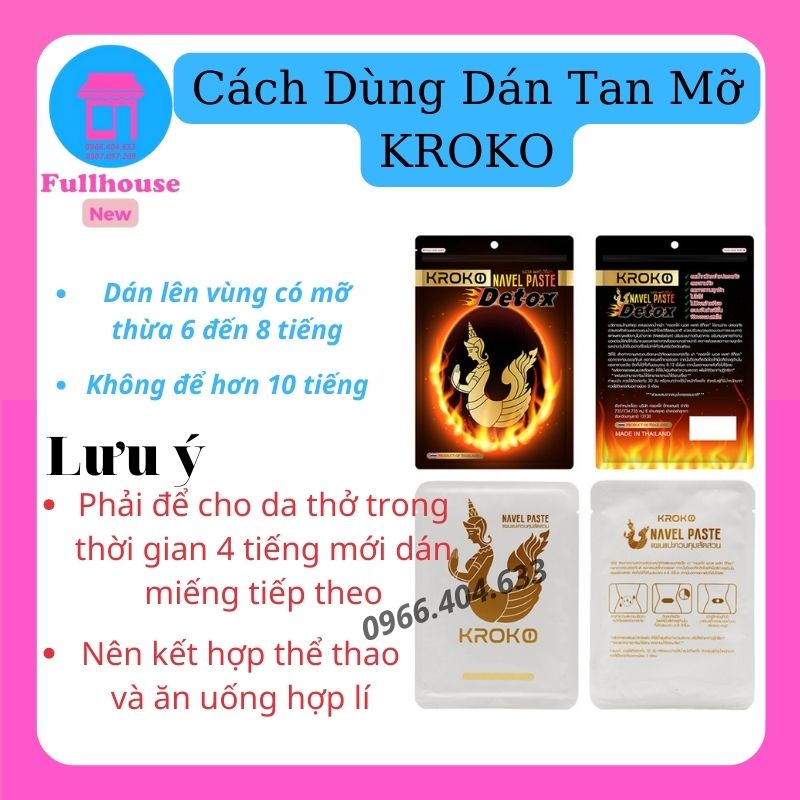 [FreeShip+Quà] Miếng Dán Giảm Mỡ, Miến Dán siêu Tan Mỡ Bụng Kroko Detox Thái Lan (Gói 5 Miếng)