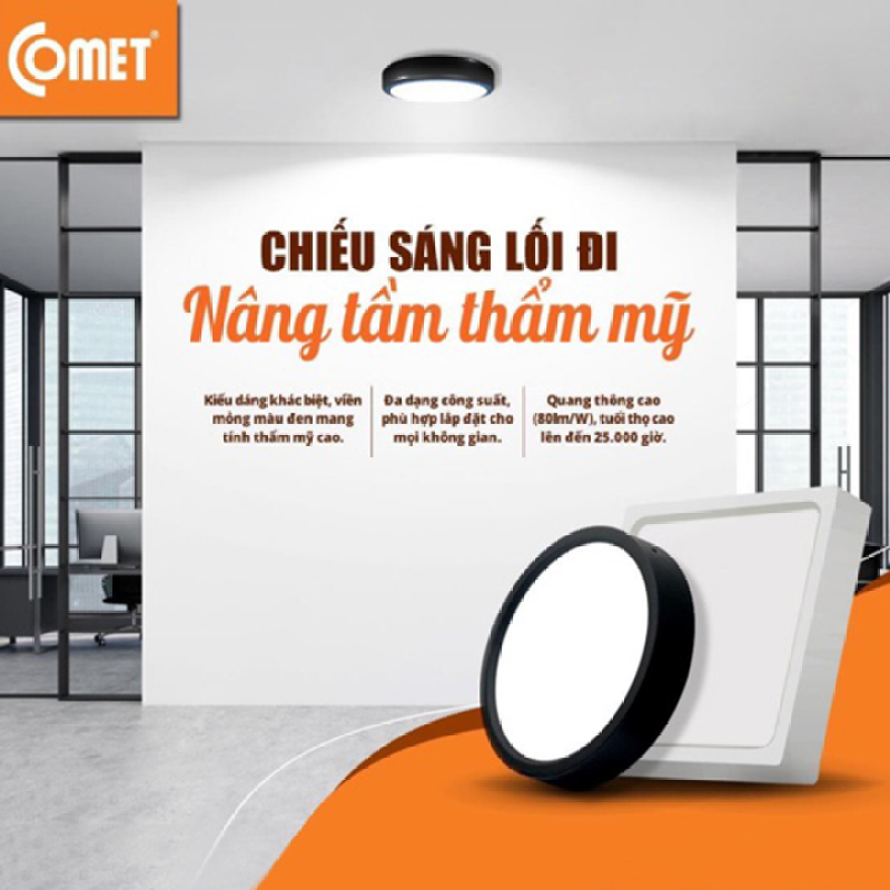 Đèn ốp trần Led tròn Comet viền đen cá tính độc đáo 12W