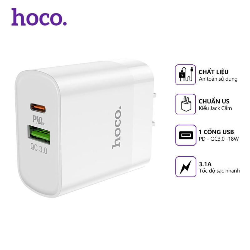 Cốc sạc nhanh 20W Hoco C80 QC 3.0 2 cổng usb và type c