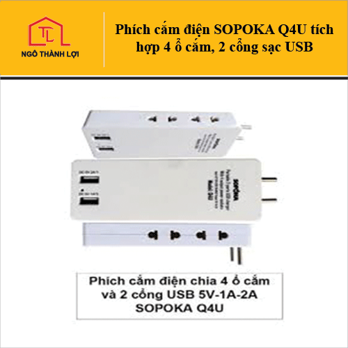 Phích cấm điện SOPOKA Q2U/Q4U tích hợp ổ cắm và cổng sạc USB giá tốt