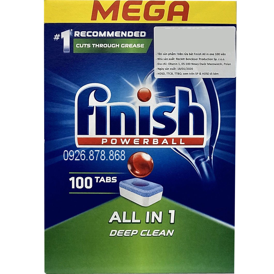 Viên rửa bát Finish 100 viên All in 1  hàng cao cấp ( tích hợp bột muối bóng,alio somat)