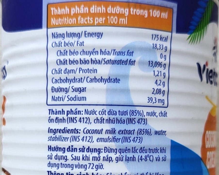 VIETCOCO (Lon 400ml) NƯỚC CỐT DỪA TƯƠI Rich & Creamy Coconut Cream (HALAL)