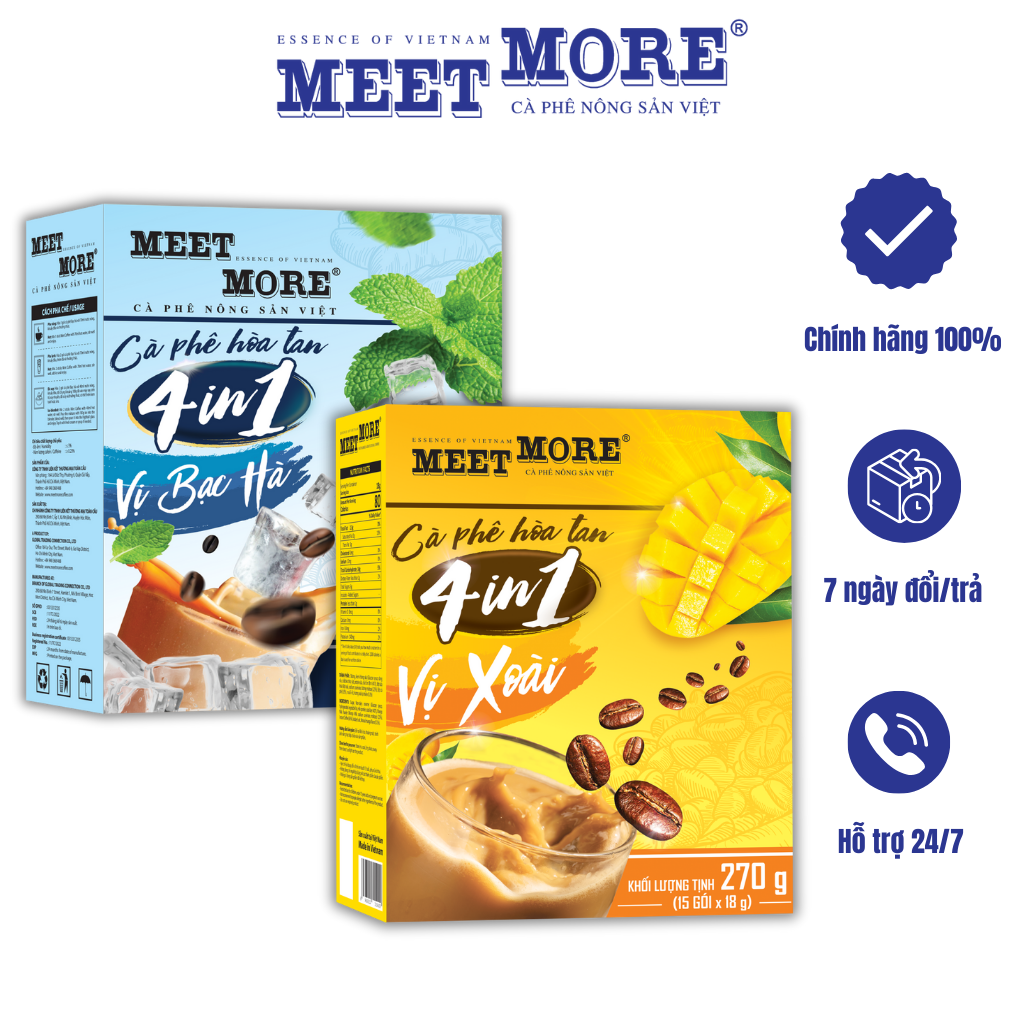 Combo 2 Hộp Cà Phê Hòa Tan Vị Xoài Và Bạc Hà Meet More (15Gói/18Gram/Hộp) - Cà phê nông sản Việt