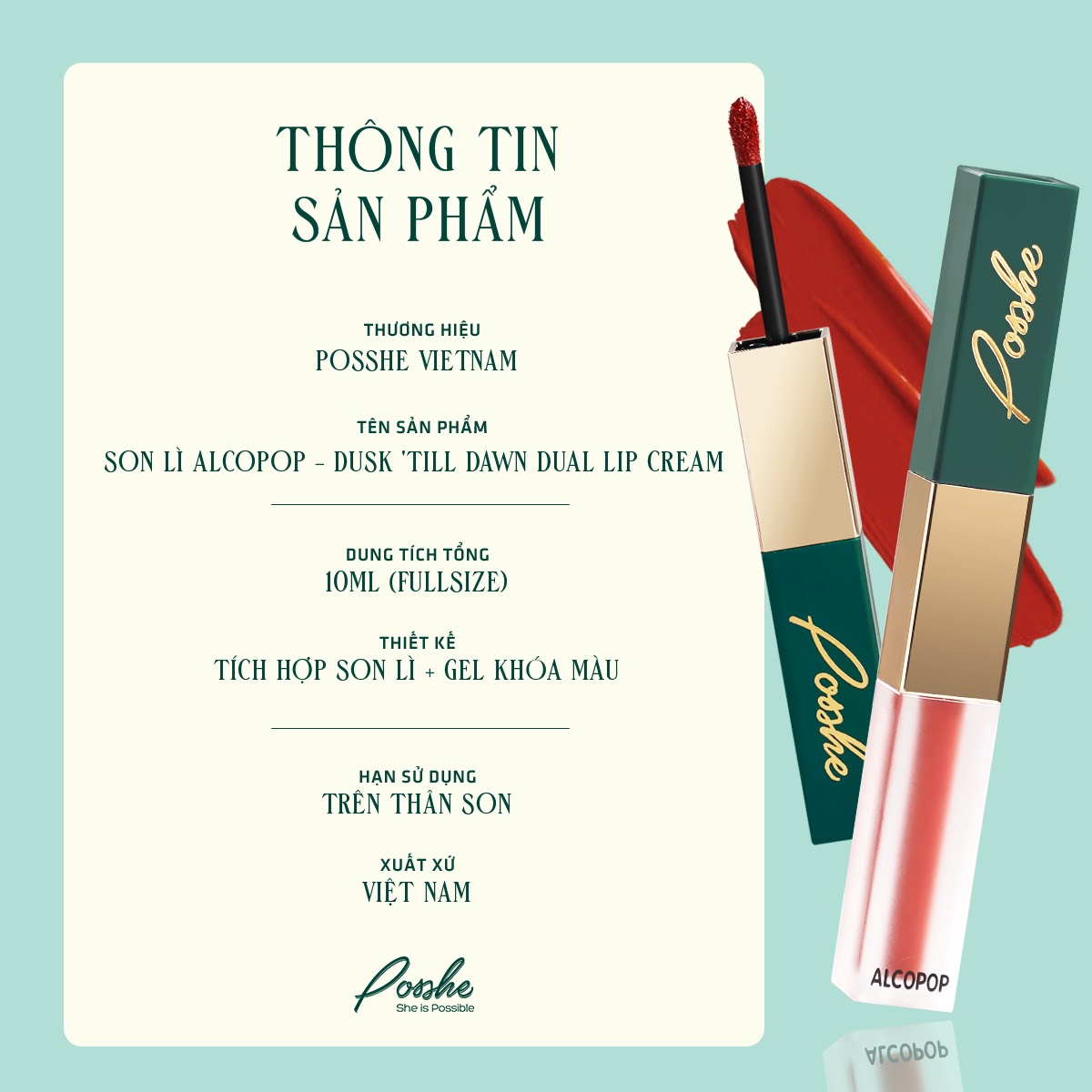 Son Posshe 2 Đầu Siêu Lì - Màu Cam Cà Rốt 108