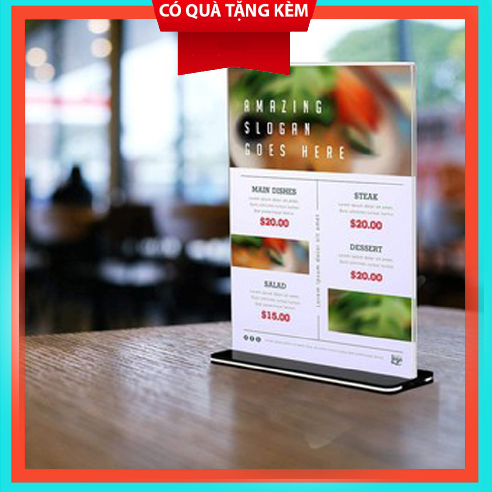 Menu mica A4,A5,A6,Kệ menu để bàn đế chữ T