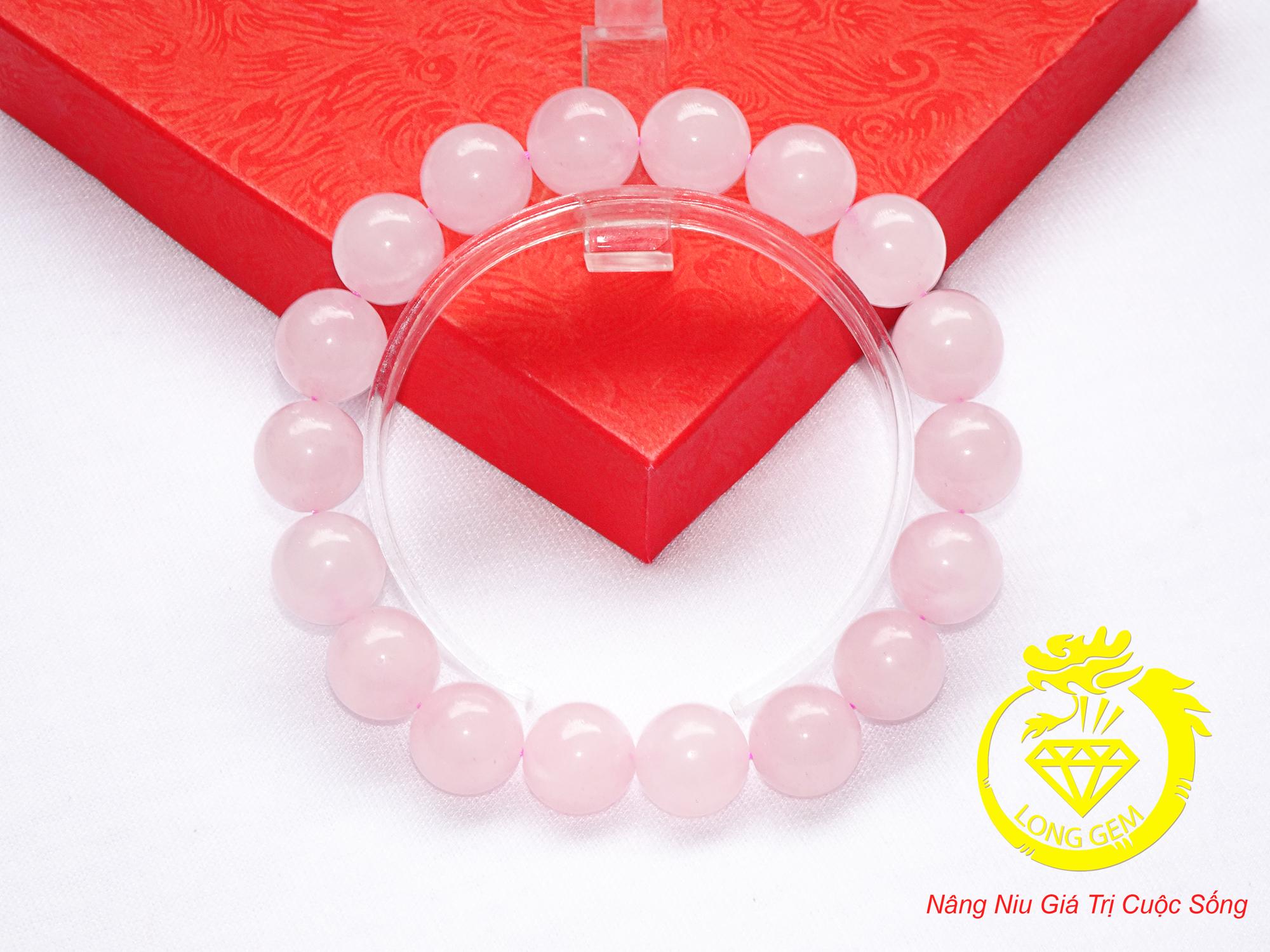 CHUỖI ĐEO TAY ĐÁ THẠCH ANH HỒNG 10 LY- LONGGEM (MÀU HỒNG)