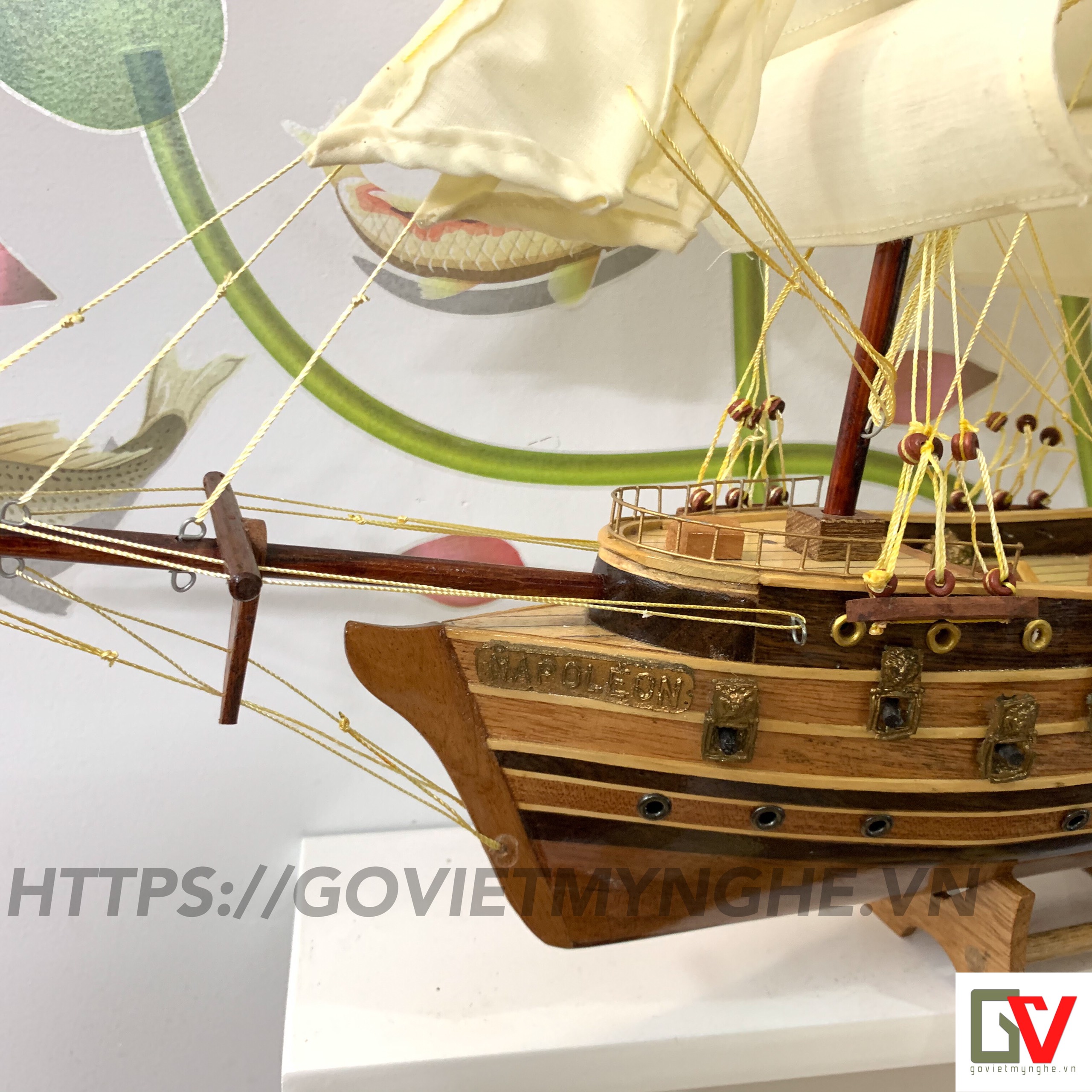 Mô Hình Thuyền Chiến Cỗ Napoleon 40cm (Gỗ Tự Nhiên)