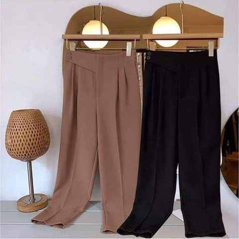 Quần Baggy Cạp Cao 2 Cúc Lệch lưng chun Siêu Đẹp