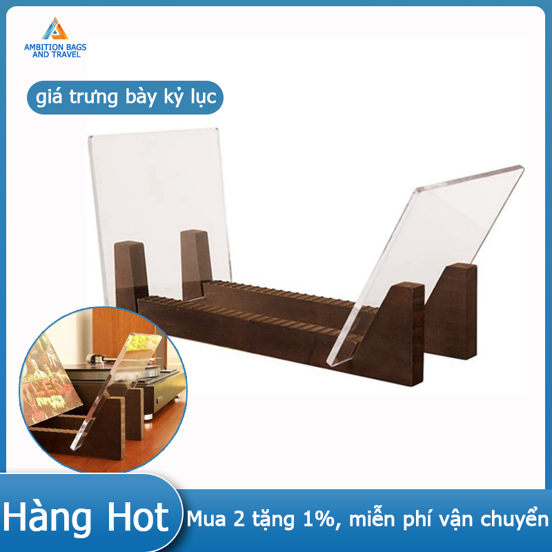 Vinyl Record Storage Holder Large Capacity Acrylic Ends Display Stand Wooden LP Vinyl Album Desktop Rack
