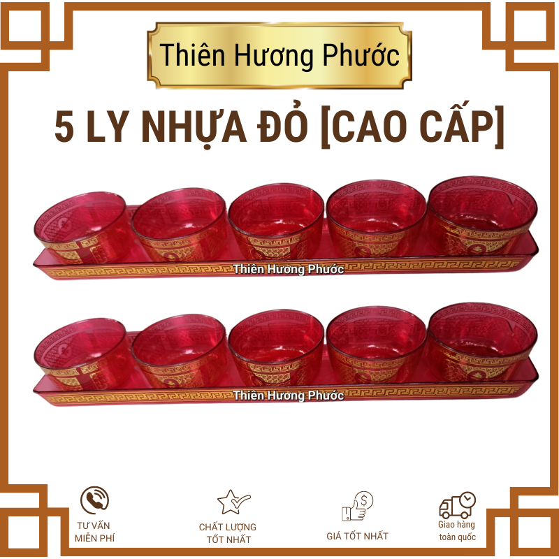 Bộ 3 ly, 5 ly cúng nhựa đỏ cao cấp