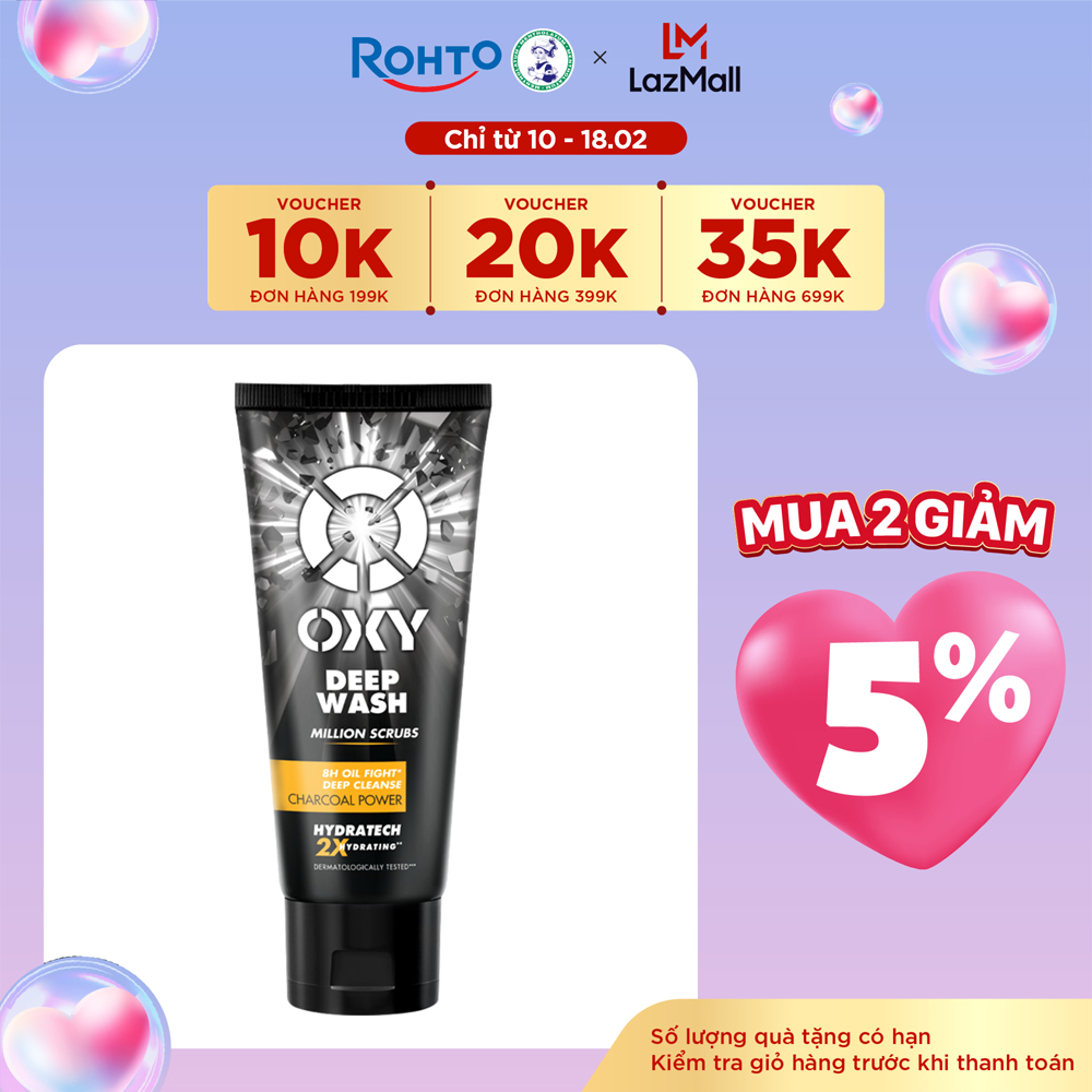 Sữa rửa mặt cho nam Oxy sạch sâu giảm nhờn dạng kem có hạt massage Oxy Deep Wash 100g