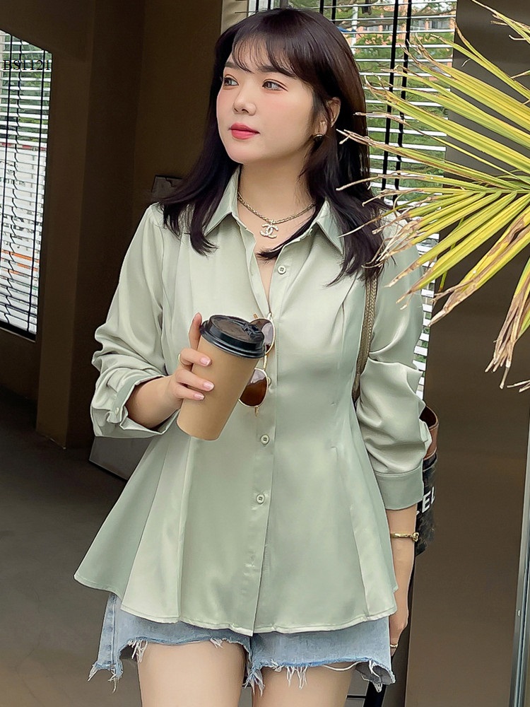 Áo sơ mi lụa nhấn eo bigsize - BSn1121