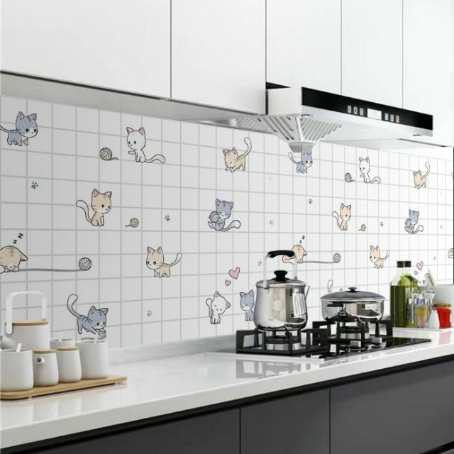 Decal tráng nhôm dán bếp mèo tinh nghịch khổ 60cm keo sẵn (giad 1 mét dài)