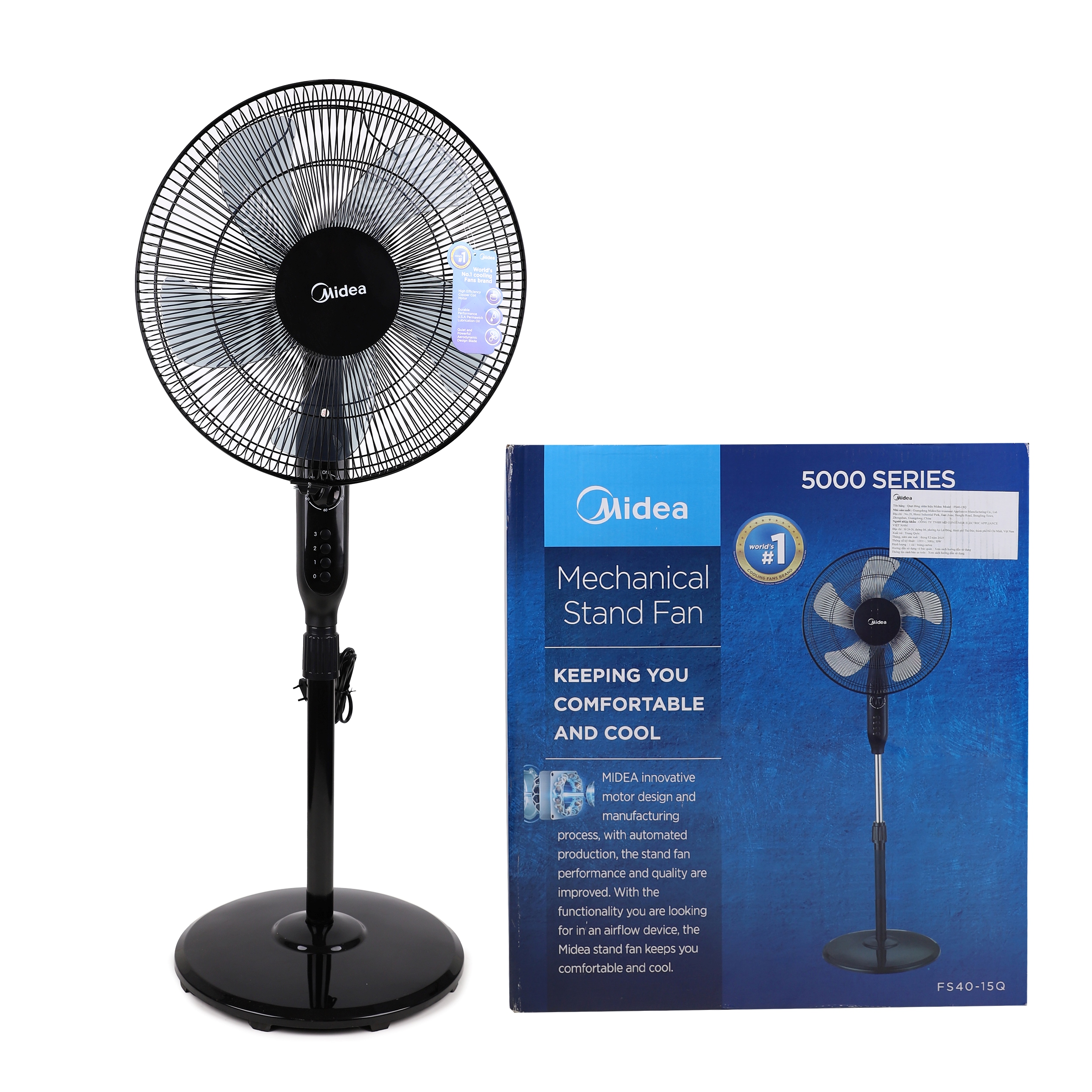 Quạt Đứng 5 Cánh Midea FS40-15Q (Công Suất 55W - 3 Chế Độ Gió - Có Chức Năng Hẹn Giờ)