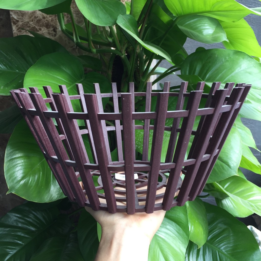 5 chậu nhựa đen trồng lan giả gỗ phi 25cm
