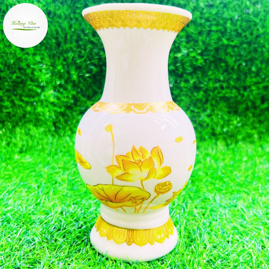 Bình hoa thờ cúng gốm sứ Hoa sen vàng