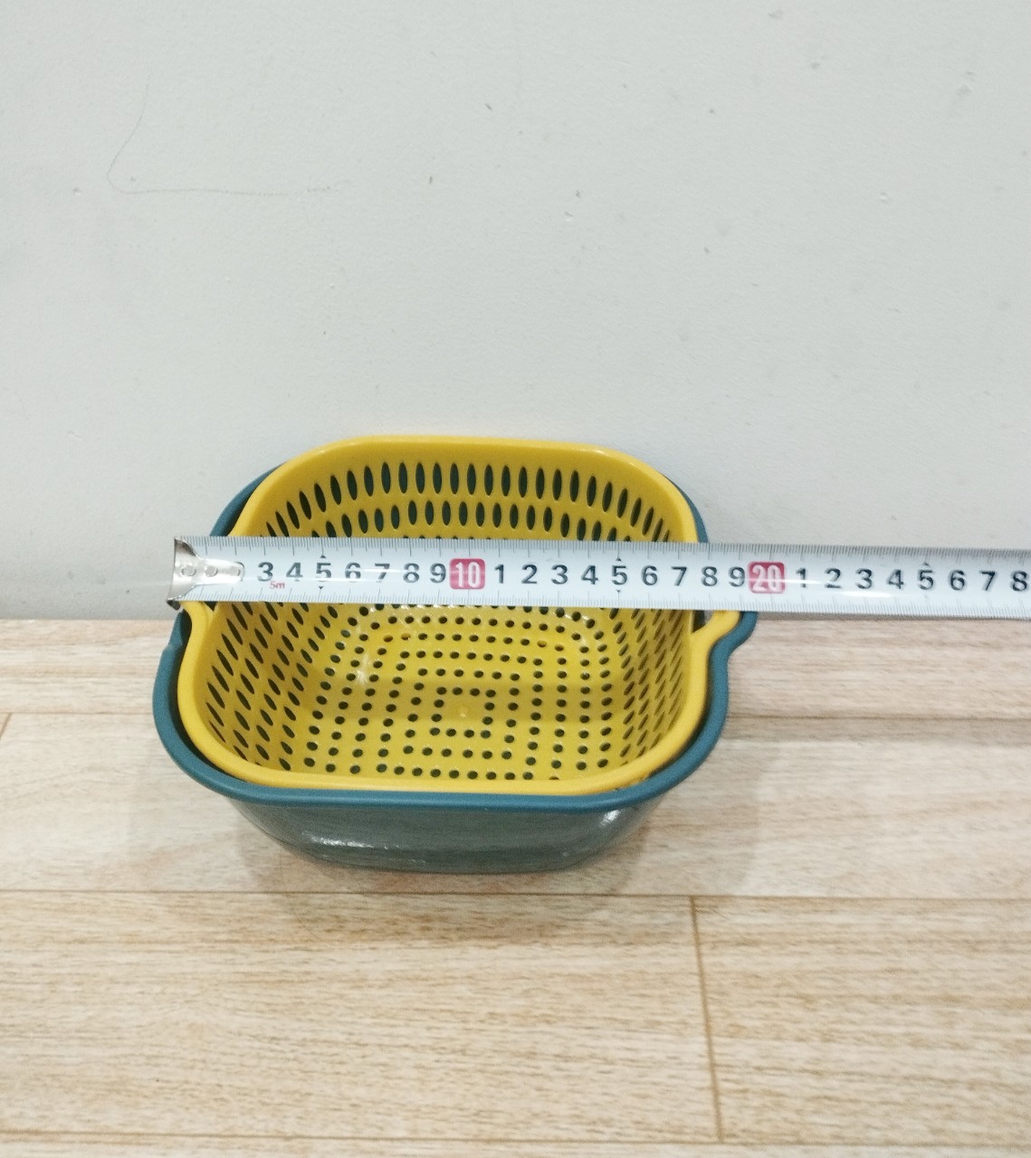 bộ thau rổ 6 món 2 lớp hình vuông đủ 3 size