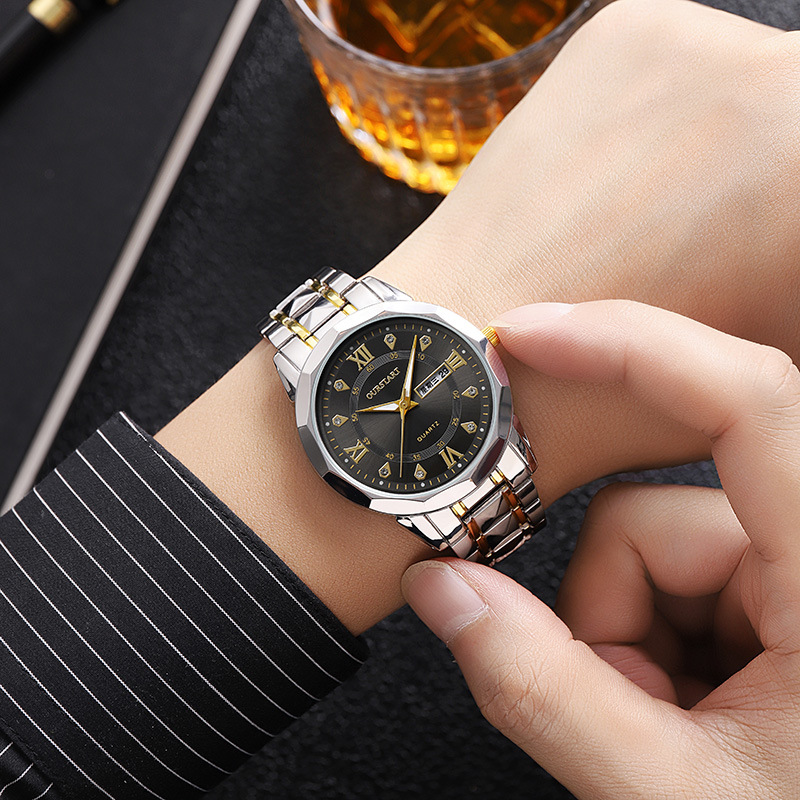 2023 new waterproof luminous double calendar Business Men's Watch luxury diamond embedded stainless steel watch famous handsome