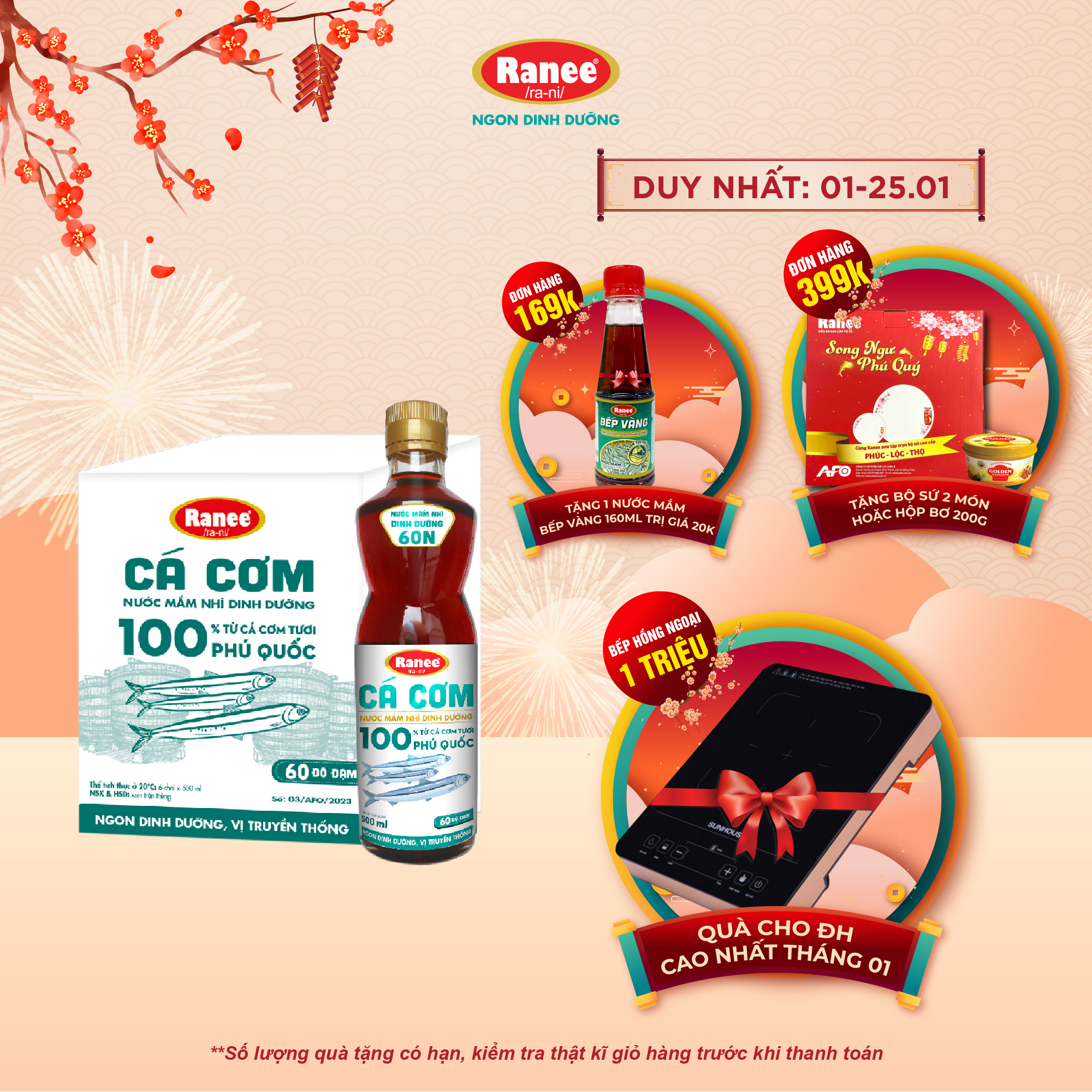 Thùng nước mắm nhĩ dinh dưỡng Ranee Cá Cơm 60 ĐỘ ĐẠM chai 500ml ( 6 x 500ml)