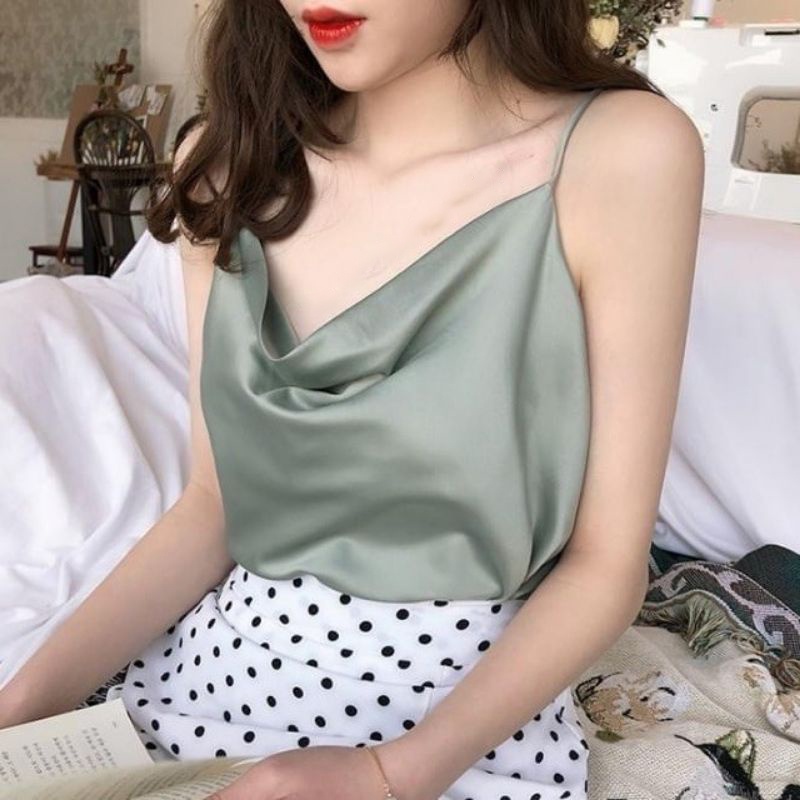 Áo hai dây lụa MACDOME thiết kế cổ đổ chất lụa satin cao cấp mặc trong vest, blazer AD005