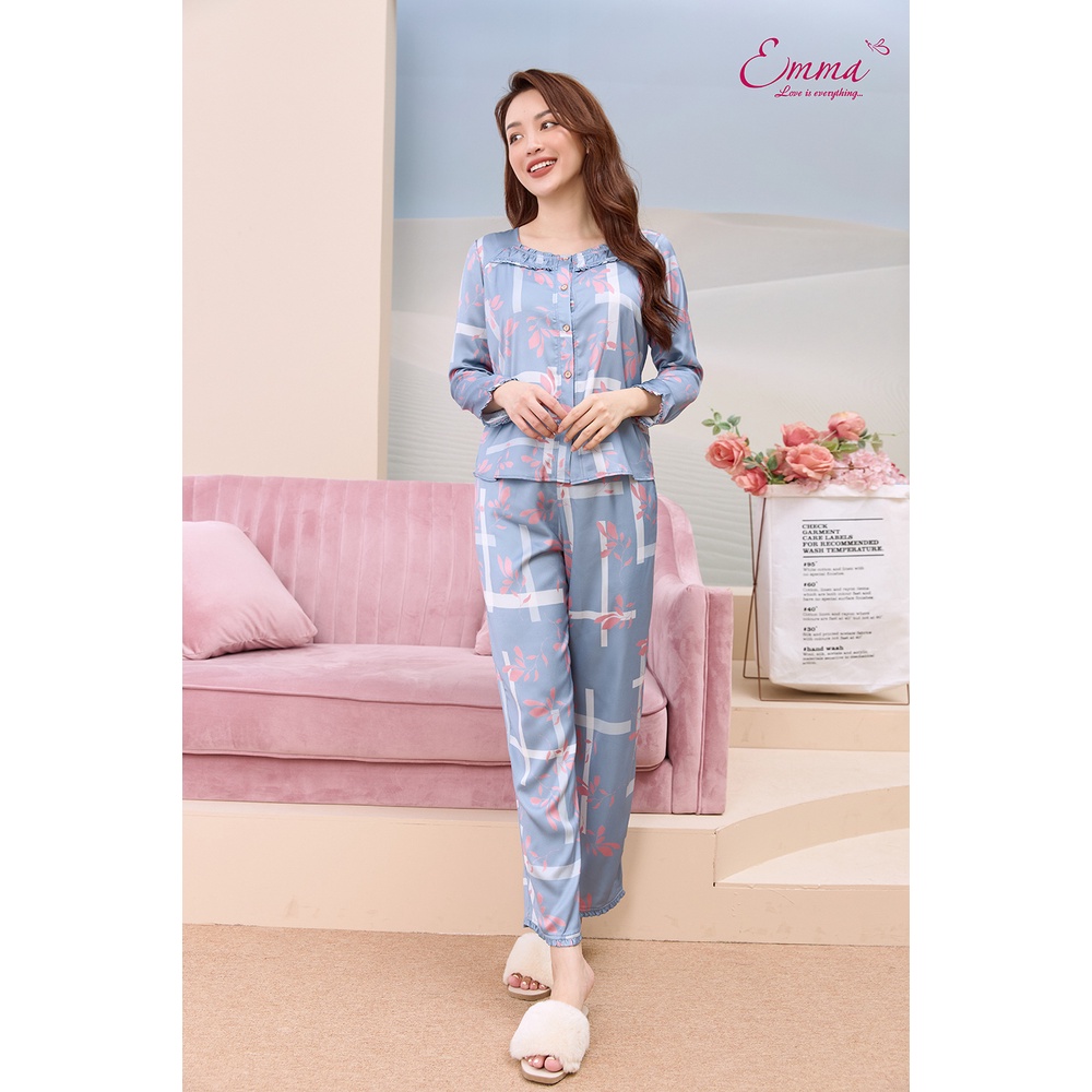 Đồ Bộ Mặc Nhà Lụa Nhún Bèo Ngực Emma ETLU.21.026.12