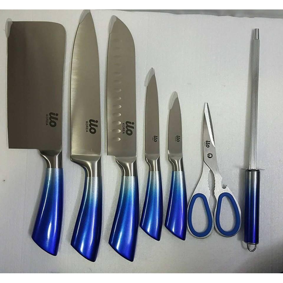 [HCM]Bộ Dao iLo - Korea 8 món màu xanh lam