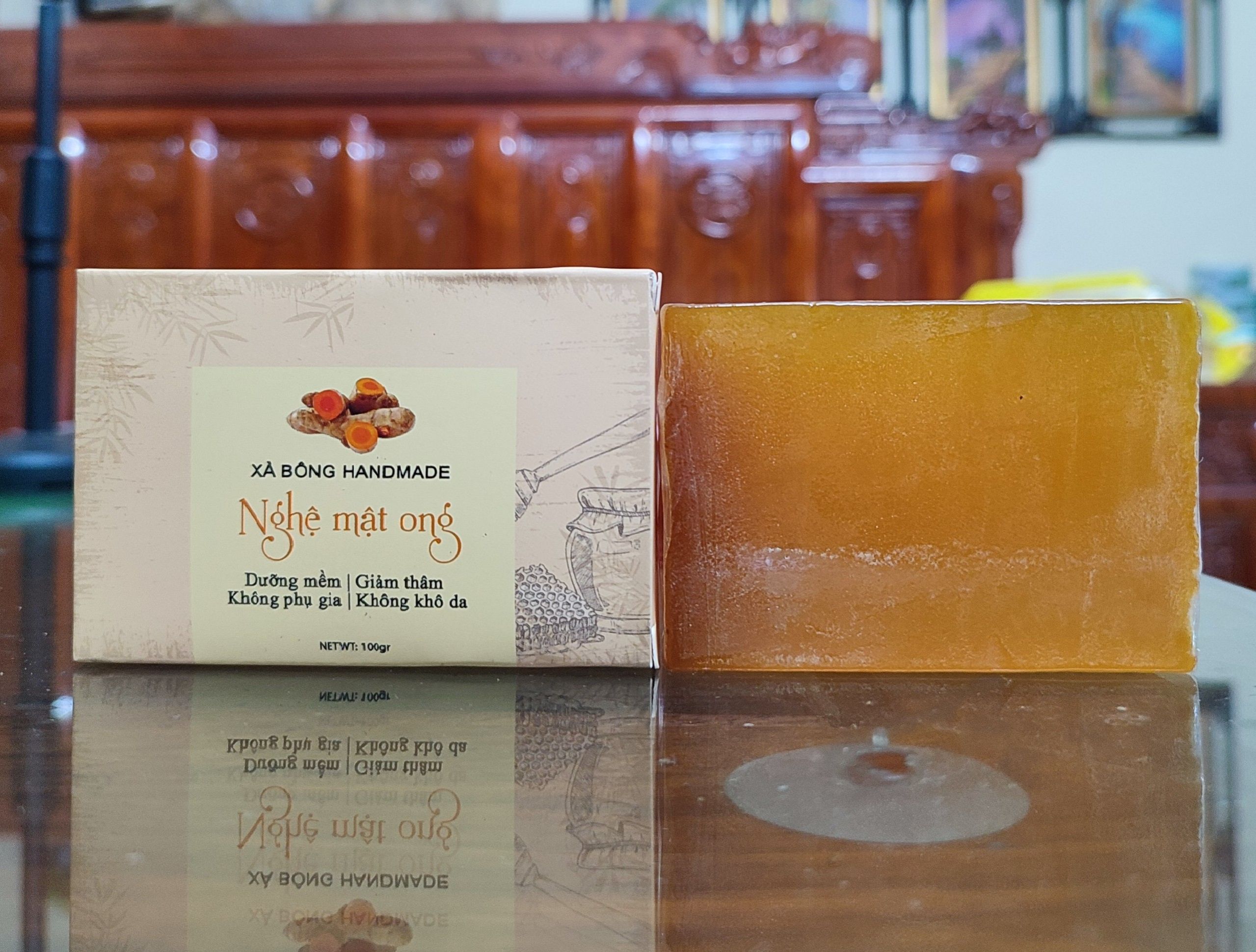 Xà Phòng Thảo Dược nghệ mật ong, xà bông nghệ tươi thảo dược thiên nhiên handmade sinh dược- 100g