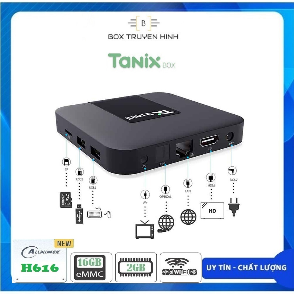 Andoid TV BOX TX3 Mini 2021  Androi TV 10, Wifi 2 băng tần 2.4/5GHz, Bluetooth 4.1, Ram 2GB - Bộ Nhớ Trong 16GB, hỗ trợ tìm Kiếm Giọng Nói cấu hình mạnh mẽ trong tầm giá