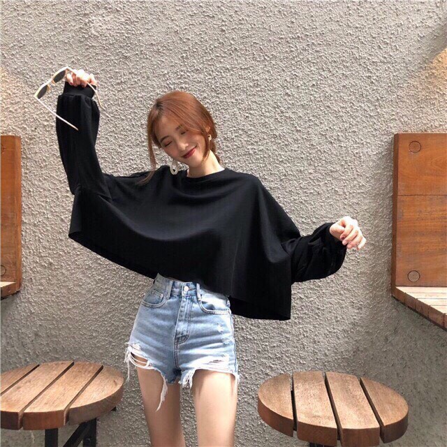Áo croptop form lỡ tay phồng không đạp lai model TTSLA0006( TTSL0027)