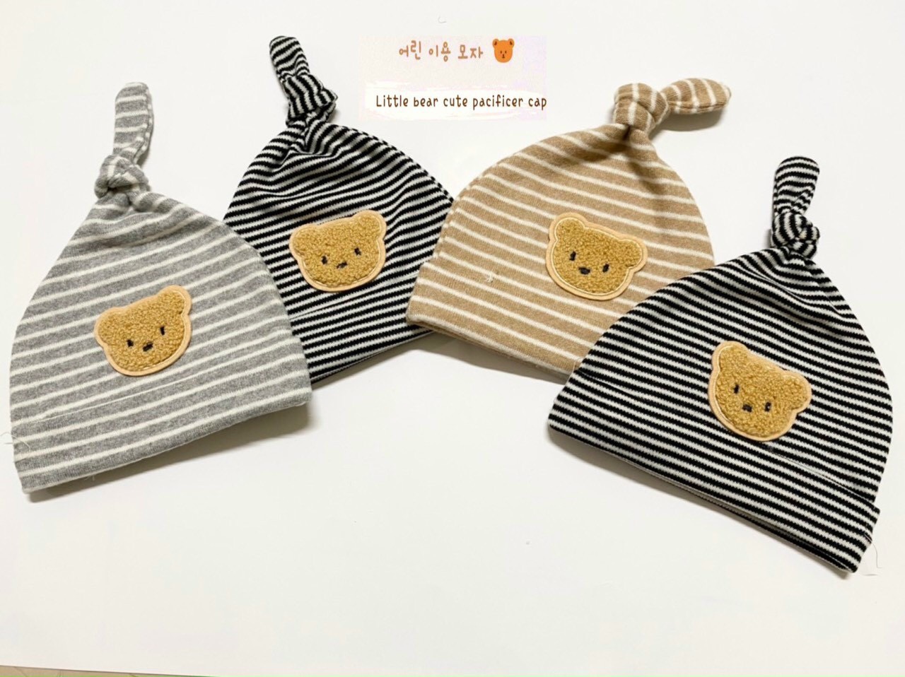 Mũ nỉ sơ sinh hình gấu kẻ cho bé 0-6 tháng