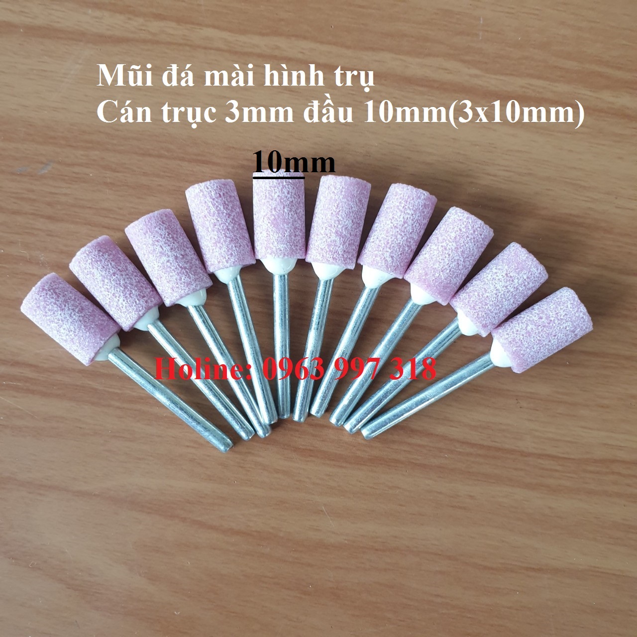 Đá mài hình trụ đầu 10mm trục 3mm