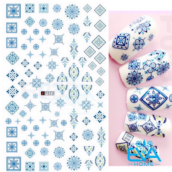 [HCM]Miếng Dán Móng Tay 3D Nail Sticker Tráng Trí Họa Tiết Hoa Văn Gạch Bông F033