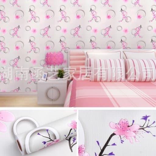 10m giấy dán tường hoa đào hồng ( cuộn dài 10m, khổ rộng 45cm, giấy có keo sẵn)