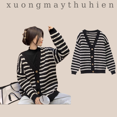 Áo cardigan hoạ tiết kẻ ô thoi chất vải len dệt Quảng Châu dày dặn, Áo cdg form thụng rộng che khuyết điểm Xuongmaythuhien