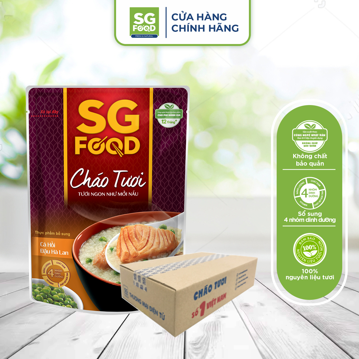 Thùng 30 Gói Cháo Tươi Sài Gòn Food Cá Hồi Đậu Hà Lan 240G