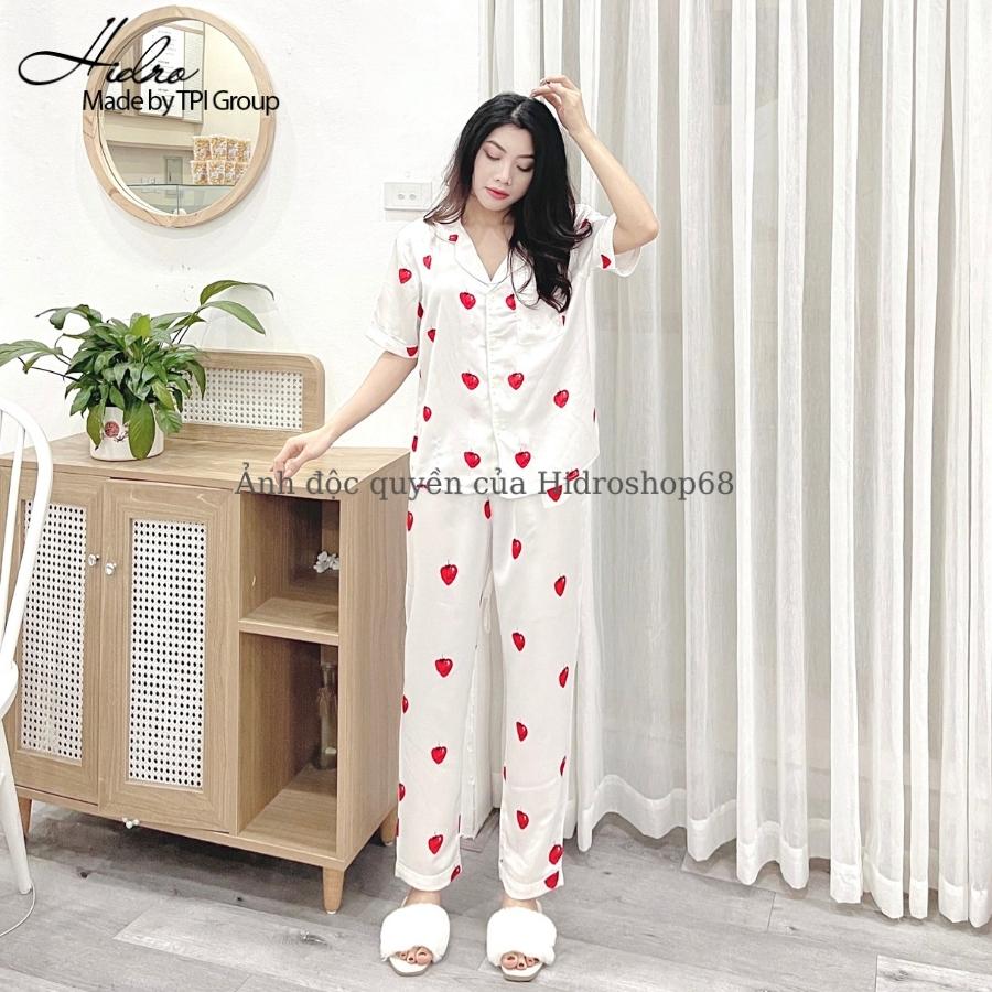 HIDRO Bộ lụa satin cộc dài họa tiết