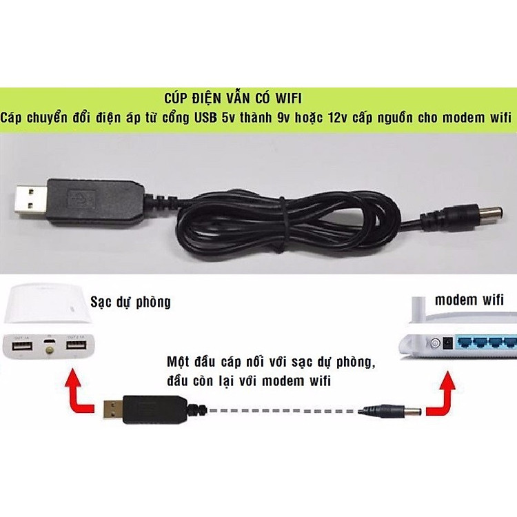 Cáp nâng áp từ cổng USB 5V lên 12V