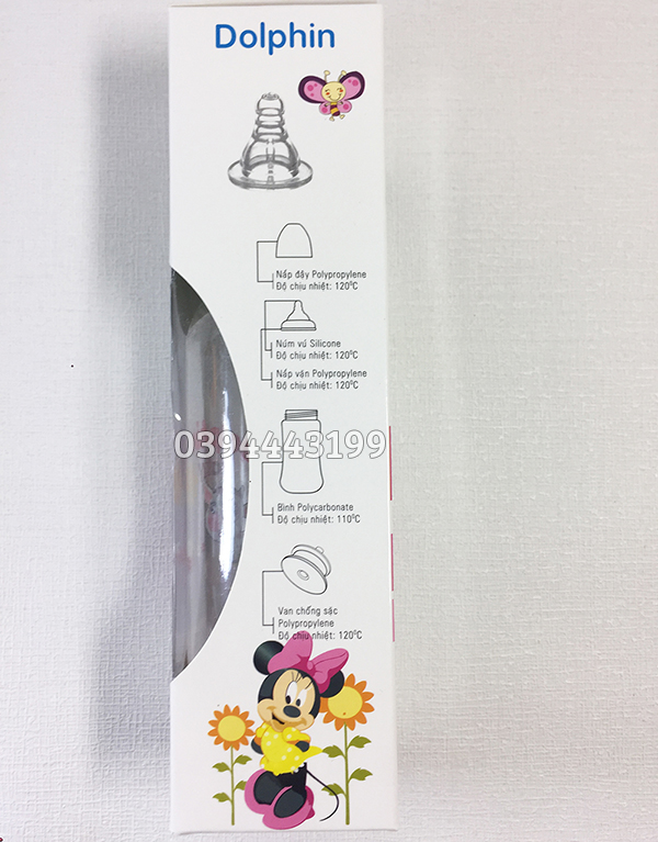 [Tặng 1 Núm Ty] Bình Sữa Cổ Hẹp PC 250ml Dolphin - Hàng Công Ty-DP017