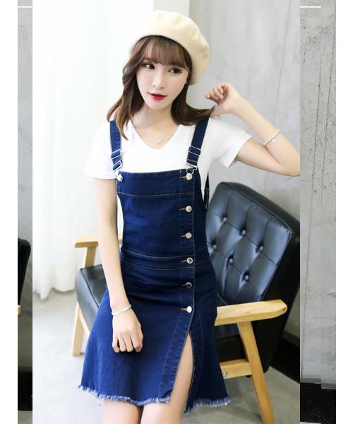 Đầm Yếm Jeans Phối Nút D662( KHÔNG KÈM ÁO  )