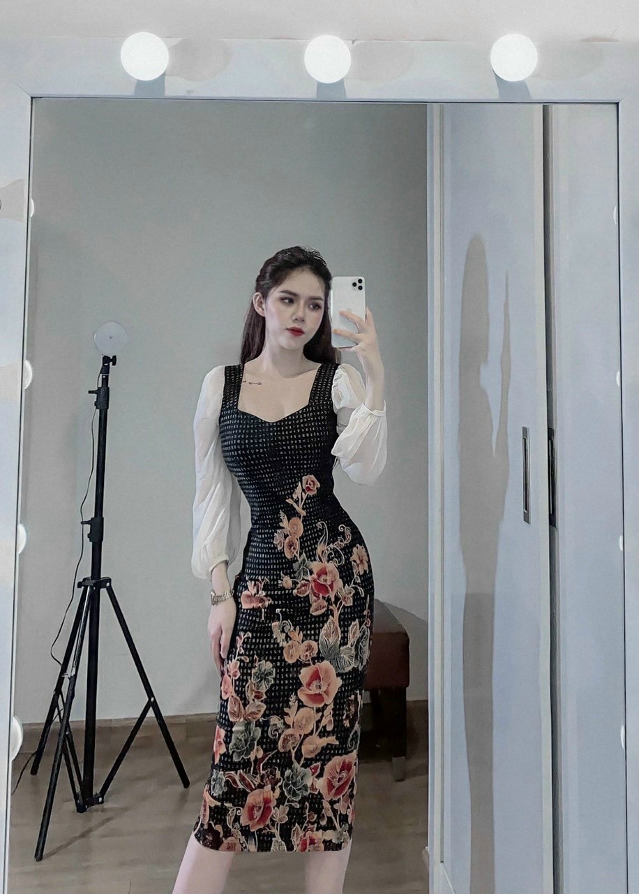 Đầm body tay tơ trắng-QH#damnu