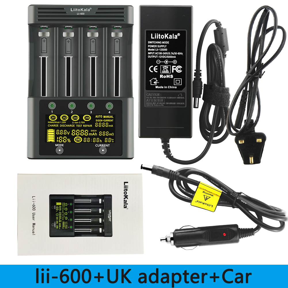 LiitoKala Lii-600 Bộ nạp pin LCD với Bộ sửa nguồn gia tăng giá xe đối với