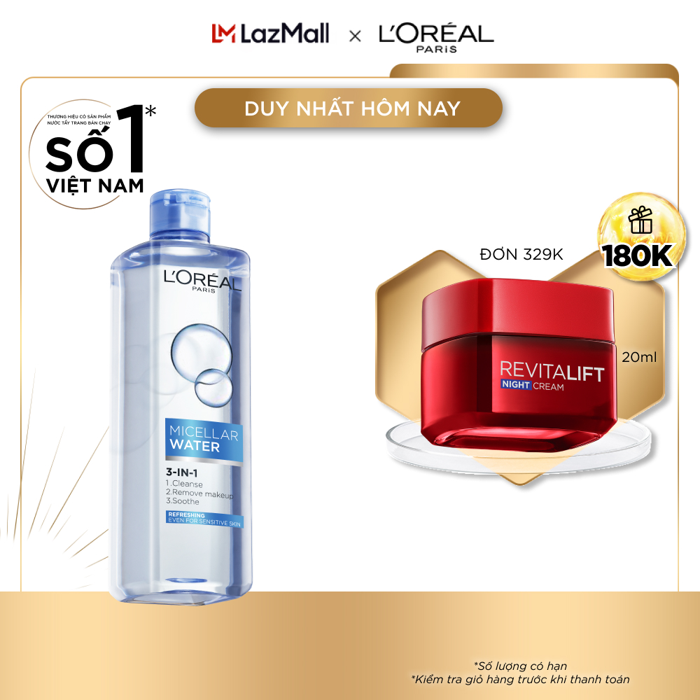 Nước tẩy trang tươi mát L'Oreal Paris Micellar Water 400ml (xanh dương nhạt)