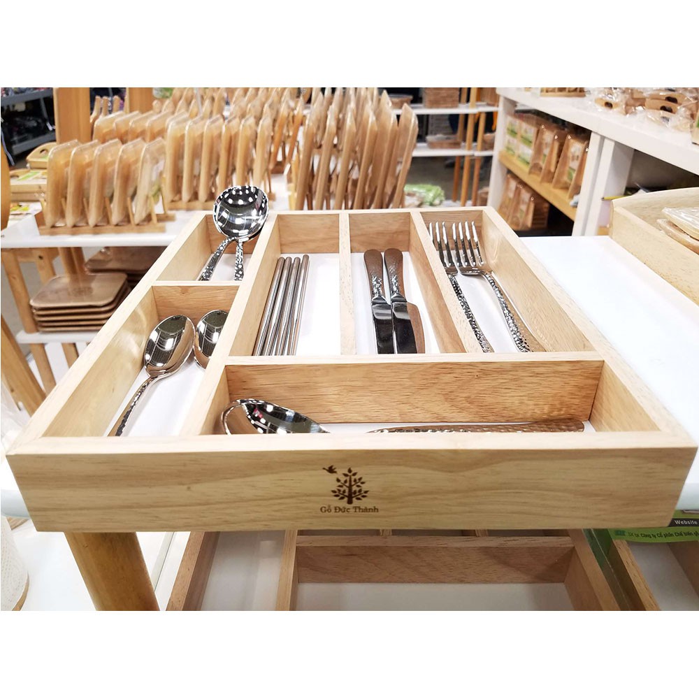 Khay đựng muỗng nĩa 6 ngăn bằng gỗ tự nhiên