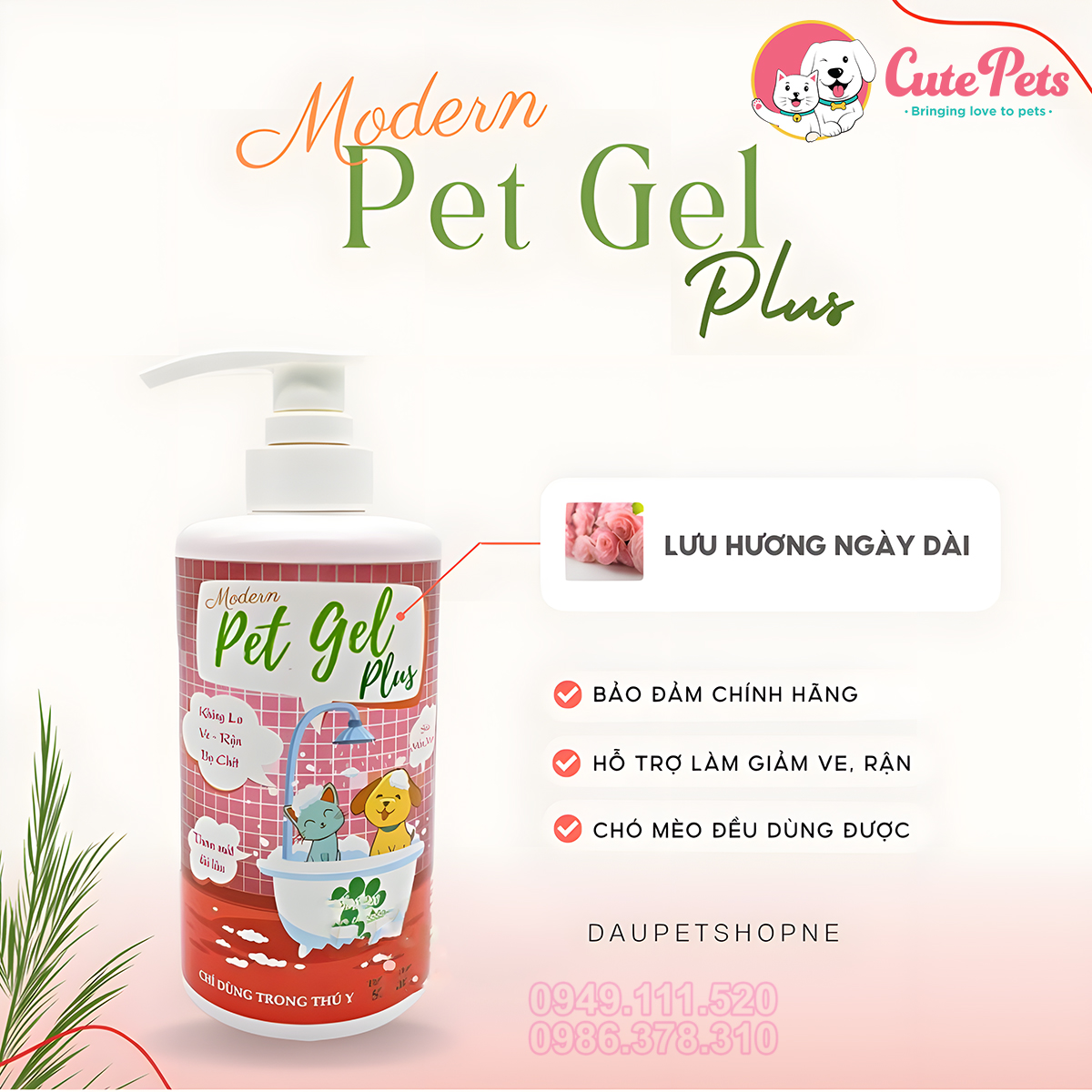 Sữa tắm Modern Pet Gel Plus 500ml Trị ve rận - phụ kiện thú cưng