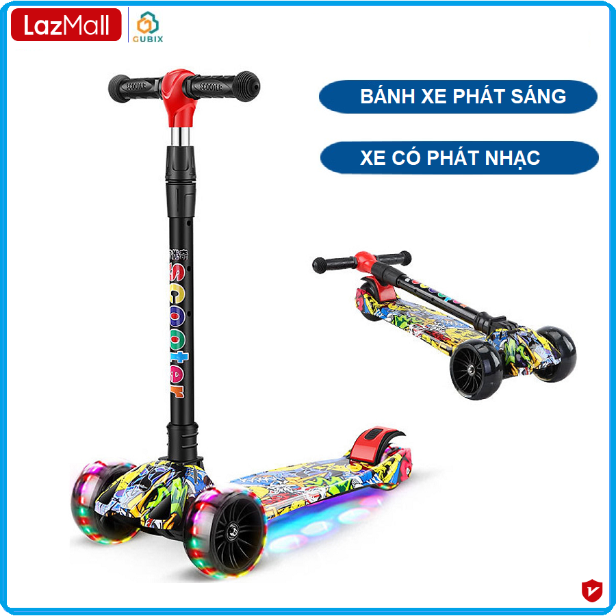 Xe Trượt Scooter Gubix Cao Cấp 3 Bánh Phát Sáng Kèm Nhạc Siêu Đẹp Phù Hợp