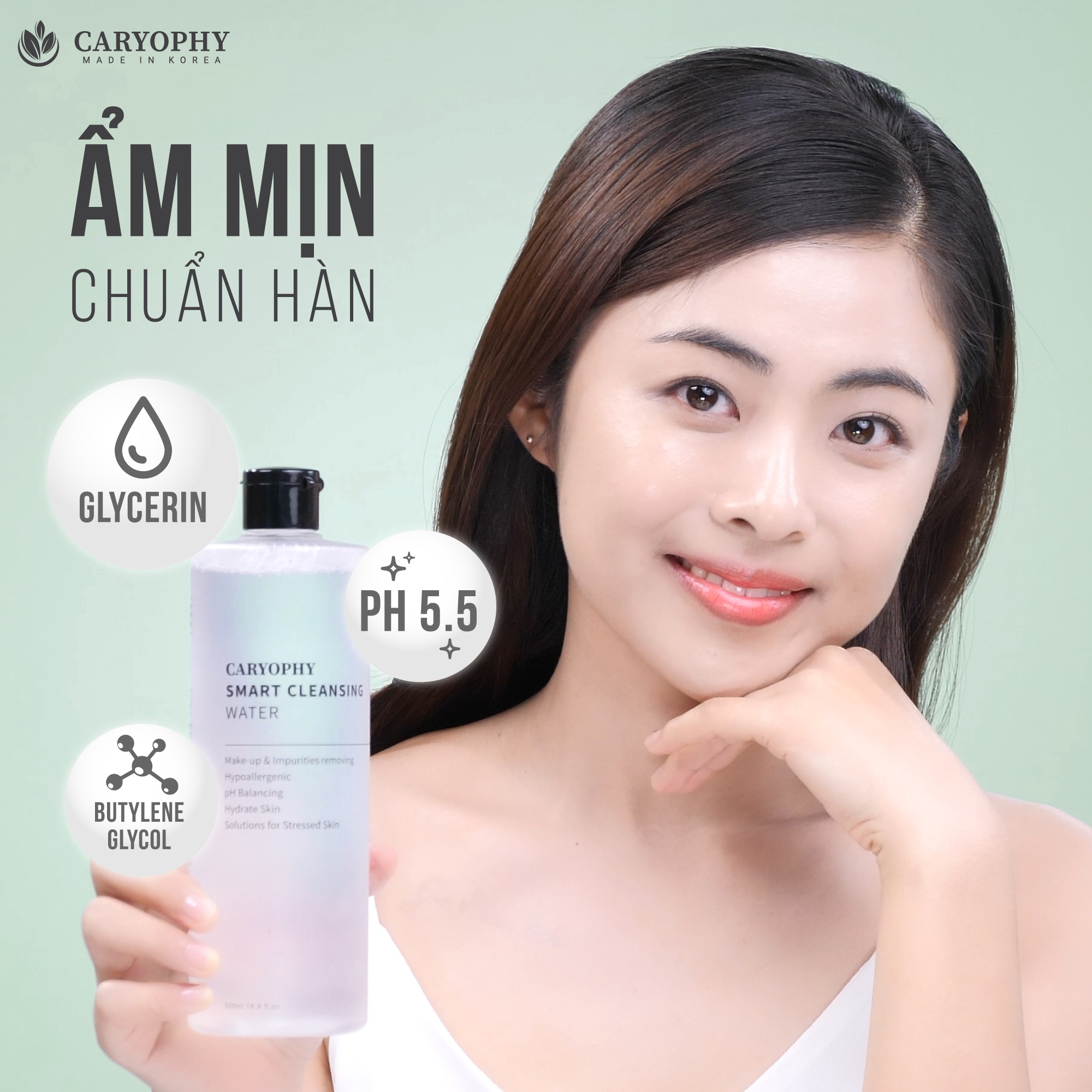 Combo 4 Sản Phẩm Giảm Mụn, Ngừa Thâm Do Mụn Caryophy (Tẩy trang + Sữa rửa mặt + Toner + Serum)